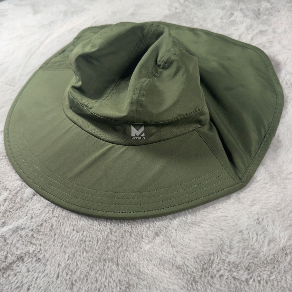 Mission Cooling Hat Olive Green Wide Brim‎ Sun Hat with Neck Flap Adjustable